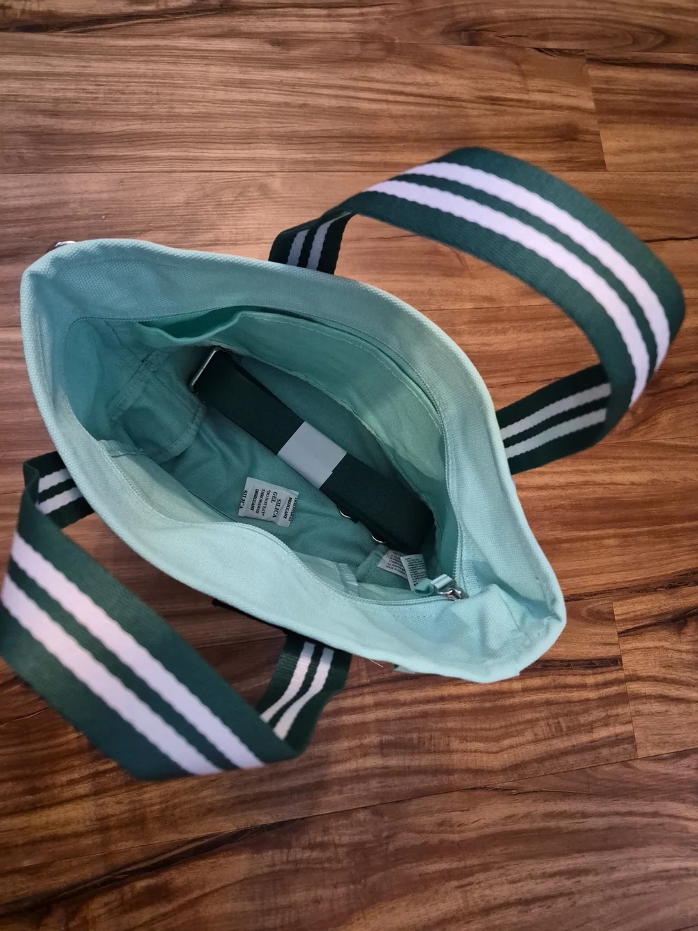 Starbucks Mint Green Canvas Tote with Striped Handles